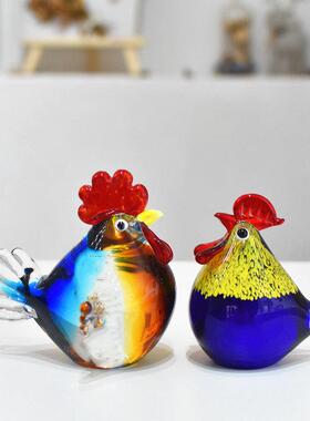 创意琉璃玻璃水晶小公鸡母鸡摆件样板间工艺礼品摆饰家居装饰品生