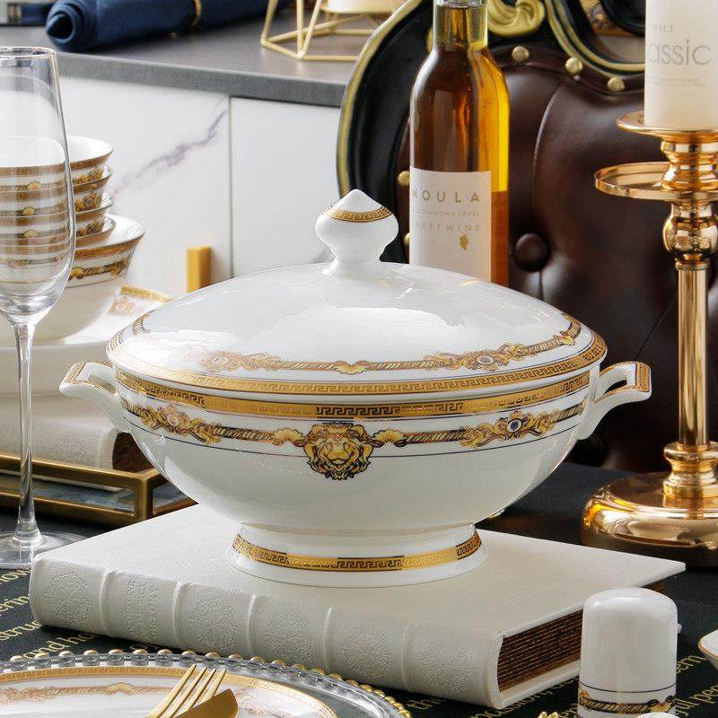 家用欧式9英寸骨瓷高足汤锅陶瓷大号品锅带盖大汤盆双耳防烫大碗,淘宝优惠券,粉丝福利购,淘宝优惠卷