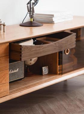 C位电视柜北欧日式樱桃木现代简约客厅实木茶几电视柜组合