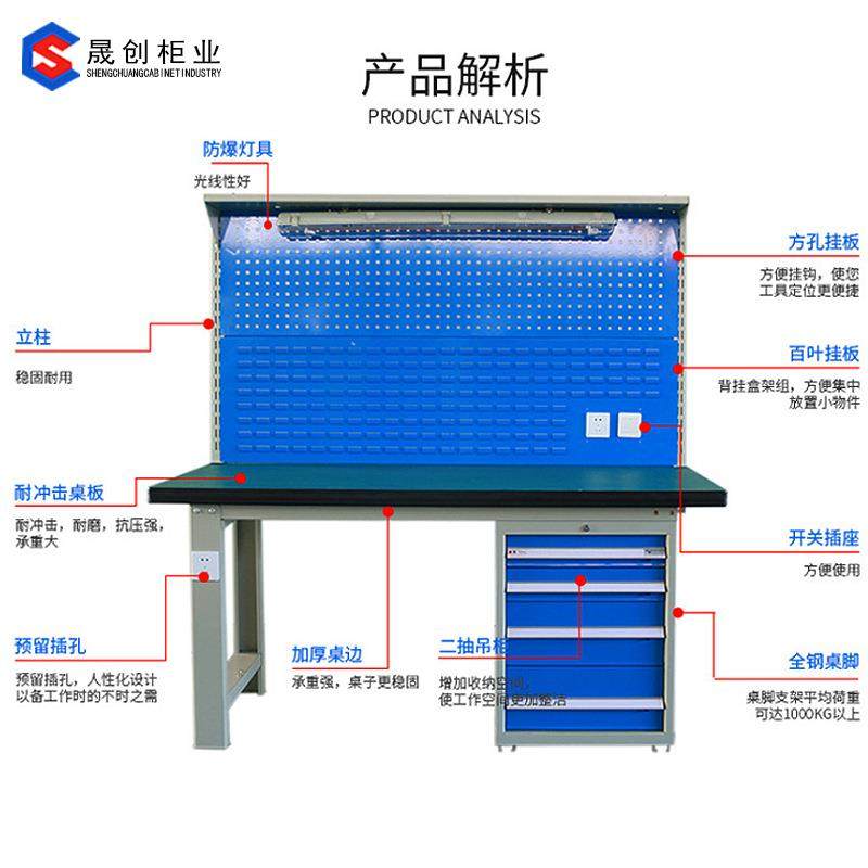 防静电机床车间工作桌实验室钳工工作台流水线桌子带灯板四抽屉柜,淘宝优惠券,粉丝福利购,淘宝优惠卷