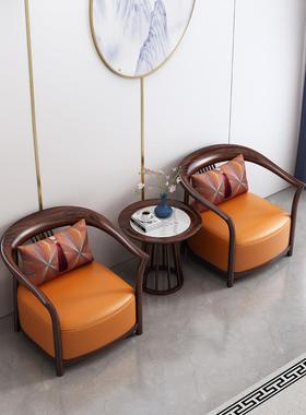 新中式乌金木休闲椅轻奢全实木茶室沙发椅家用客厅阳台圈椅三件套