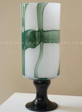 归缶中古琉璃花瓶新中式高级感高脚客厅玄关摆件彩色玻璃冬青花器