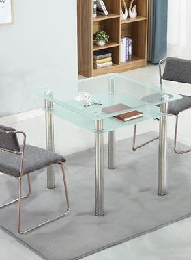 钢化玻璃方桌双层四方桌小户型洽谈桌子简约现家用饭桌正方形餐桌