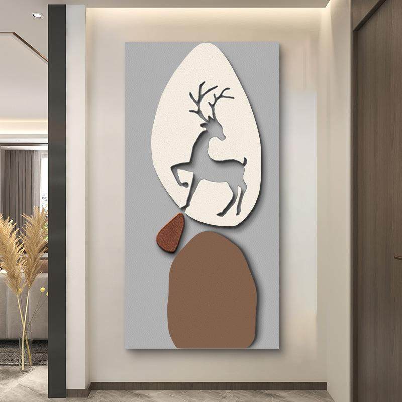 立体现代轻奢麋鹿皮革过道竖版挂画雕刻砂岩画壁画抽象玄关装饰画,淘宝优惠券,粉丝福利购,淘宝优惠卷