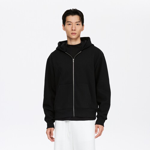 Oneup秋冬保暖重磅宽松运动加厚抓绒开衫外套白色拉链连帽卫衣男 - 图0