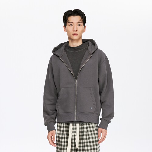 Oneup秋冬保暖重磅宽松运动加厚抓绒开衫外套白色拉链连帽卫衣男 - 图2