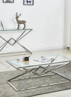 控制台玄关桌不锈钢金色透明桌面简约端景台入户靠墙条案玄关柜