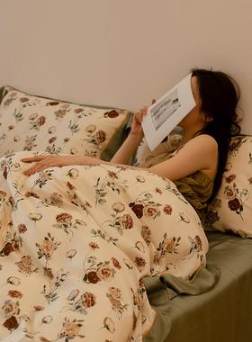 法式玫瑰轻奢风80支兰精天丝四件套冰丝床单凉感夏季被套床上用品