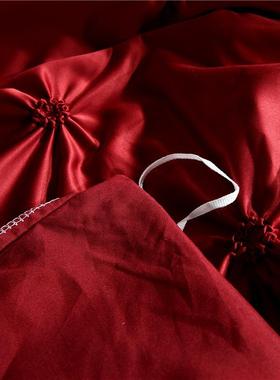 家纺水洗真丝三件套纯色揪花被套枕套欧式双人套件