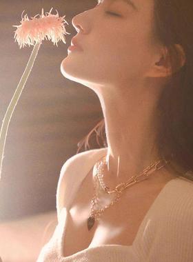 项链珍珠女链徐璐同款爱心锁骨小众双层拼接感设计sei年轻奢高级