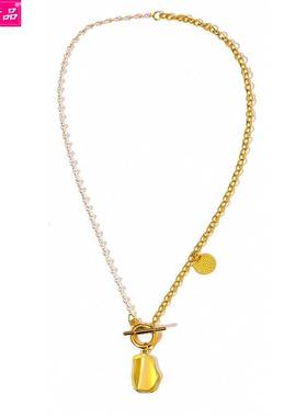 alloy clavicle chain retro pearl Golden irregular Necklace