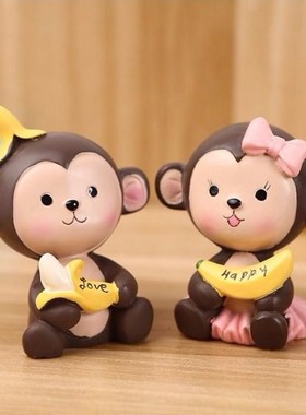 创意卡通可爱猴子摆件超火网红小摆件办公桌酒柜电视柜装饰品