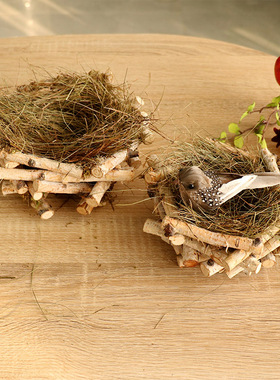 天然手工小鸟窝鸟巢白桦木庭院装饰园林室内花园造景吊饰道具摆件