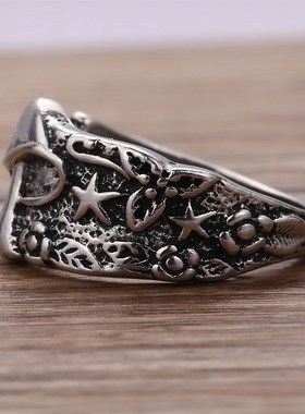Vintage Mushroom Flower Pattern Ring for Women Men Multi Siz