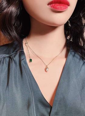 Simple emerald pearl pendant necklace elegant white clavicle