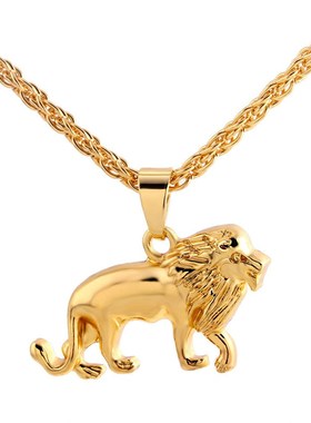 Fashion Hip Hop Lion Animal Pendant Necklace Long Metal Swea