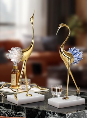 现代轻奢铜鹤摆件水晶工艺礼品摆饰客厅电视柜酒柜玄关家居软装饰