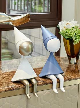 现代卡通坐姿小女孩摆件北欧奶油风客厅玄关电视地台酒柜展示装饰