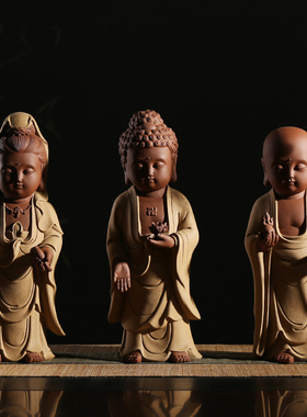 文殊普贤佛像摆件 陶瓷自在观音菩萨家用供奉 家居供佛禅意装饰品