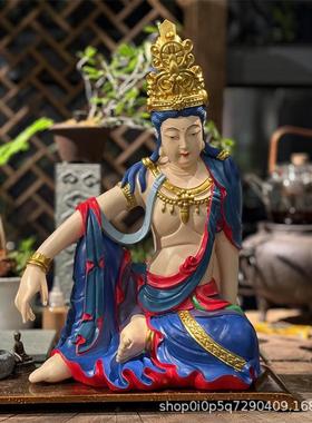 新款禅意自在观音菩萨佛像高档中式客厅玄关装饰摆件品树脂工艺品