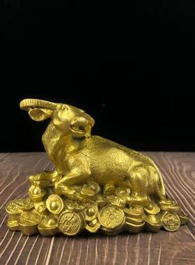黄铜金钱牛带小牛铜牛卧牛办公室摆件