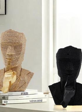 北欧现代简约点珠面具不说摆件树脂工艺品客厅桌面办公装饰品