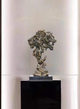 简约抽象酒店大堂售楼处会所客厅铸铝动物头像雕塑摆件