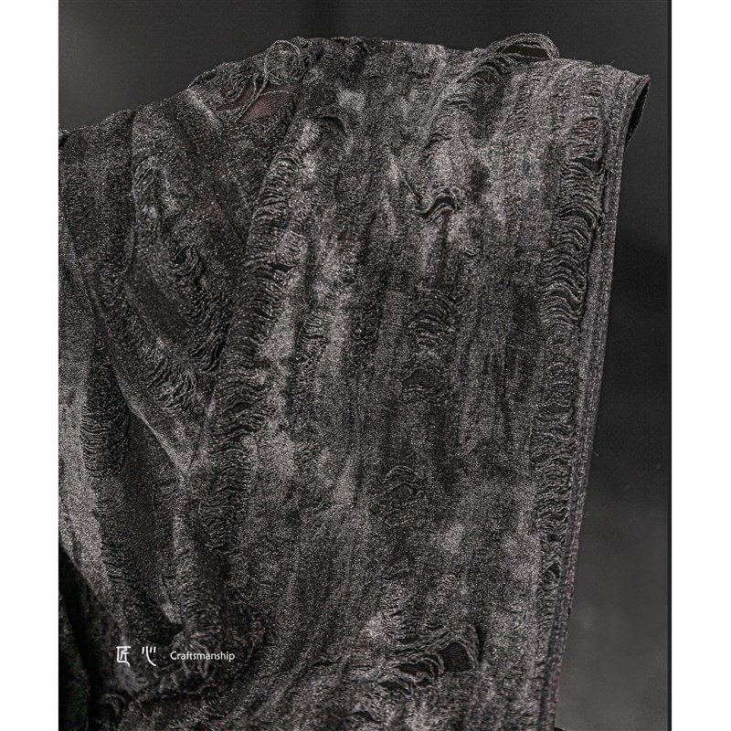 深灰色水墨破洞肌理扎染针织布料裙裤毛衣开衫外套服装设计师面料 - 图0