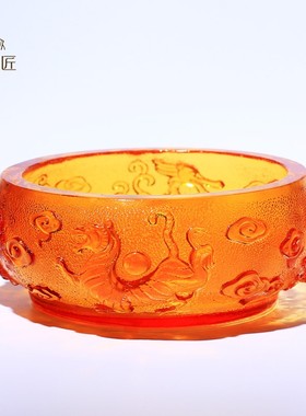 琉璃工艺品水晶聚宝盆摆件招财镇宅家用客厅玄关钥匙收纳存零钱罐