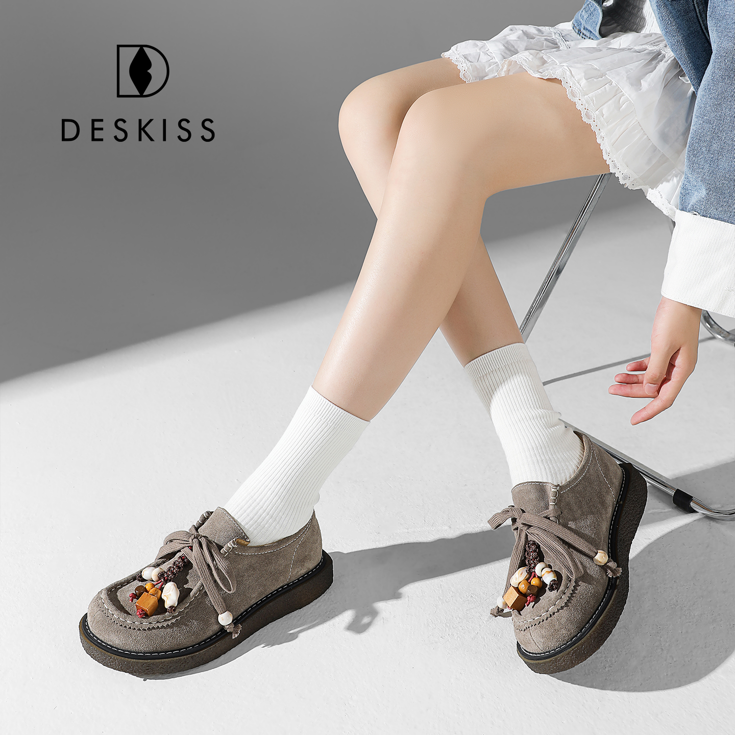 DESKISS女鞋2025秋季新款复古勃肯鞋女款真皮休闲运动风袋鼠鞋女 - 图1