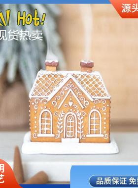新品家居装饰品摆件姜饼屋香锥燃烧器烛台客厅摆件树脂工艺品