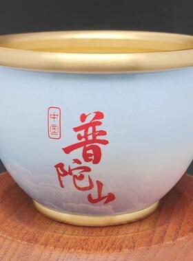 普陀金山彩色003铜缸聚宝盆摆件绘彩铜缸家居摆件铜蝉盆客厅工艺