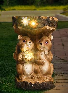 太阳能松鼠喂鸟器花园小摆件户外庭院阳台侏儒花盆树脂工艺品