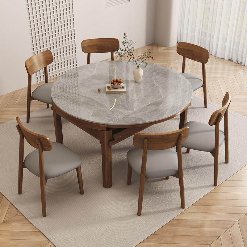 馨佰利实木岩板餐桌现代简约家用吃饭桌轻奢全实木伸缩电磁炉圆桌,淘宝优惠券,粉丝福利购,淘宝优惠卷