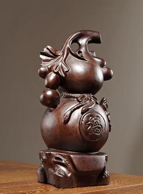 黑檀木雕葫芦摆件实木大号五福临门客厅家居玄关装饰贺寿工艺礼品