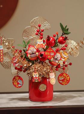 福桶家居客厅布置陶瓷装饰摆件红色喜庆年宵花发财果乔迁新居礼物