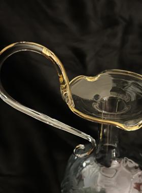 一枚橙 法式中古vintage玻璃雕花小众手作异形花瓶摆件情侣礼物