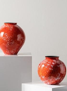 新中式霁红釉红色陶罐花瓶宋式美学软装酒店花器玄关复古装饰摆件