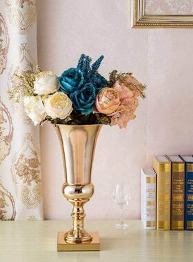 热销欧式电镀铁艺花瓶摆件婚庆插花金色道具路引主桌装饰工艺