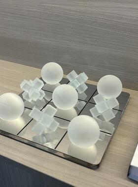 简约现代方形高档水晶棋盘摆件酒店样板间客厅玄关桌面软装工艺品