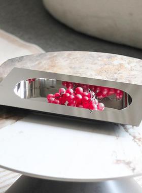 轻奢不锈钢长方形果盘轻奢高级感家用客厅样板房收纳托盘装饰摆件