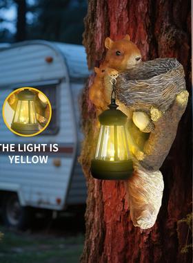 树脂松鼠抱篮太阳能户外灯花园庭院雕像壁灯别墅阳台装饰摆件