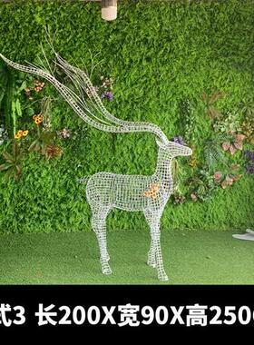 户外不锈钢镂空梅花鹿雕塑铁艺金属网格动物售楼部小区草坪装饰品