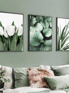 White tulip green orchid aloe monstera plant art canvas pain