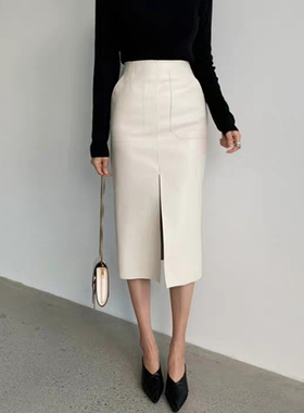 Slim Straight Faux Leather Skirts Women 2022 Spring New Pack