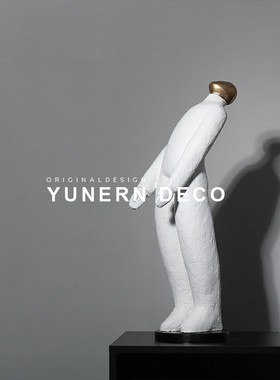 简约现代白色抽象人物摆件样板房售楼处书房软装饰品人像雕塑摆设