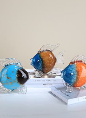 琉璃轻奢亲嘴鱼对嘴鱼动物摆件招财客厅样板房玄关桌面装饰品送礼