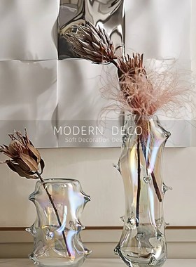 炫彩轻奢样板间琉璃玻璃花器果盘组合售楼处餐厅客厅软装搭配摆件