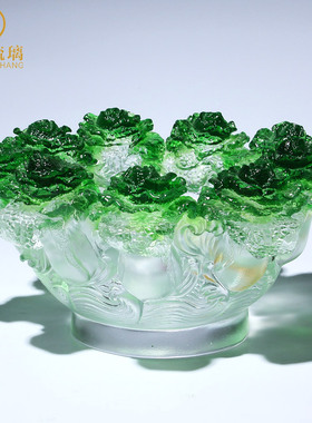 招财白菜聚宝盆琉璃摆件创意客厅办公室家居软装摆设实用开业礼品