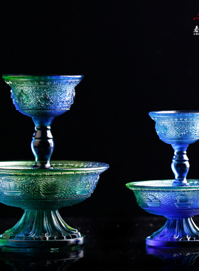 琉璃护法杯八吉祥的法器藏式供杯供佛修禅摆件家居供奉寺院供台